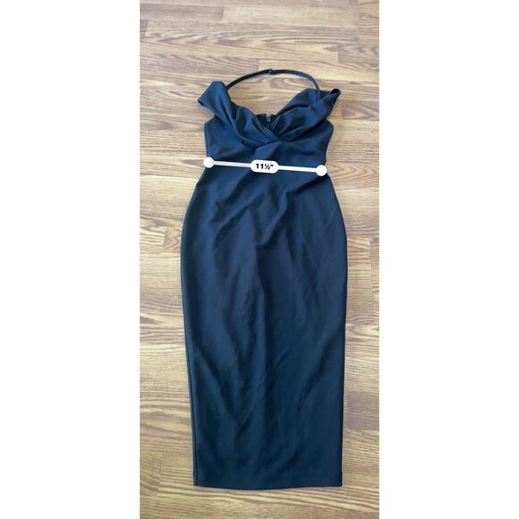 NOOKIE bodycon black Athena Off Shoulder Halter Midi Dress size S - Picture 3 of 13